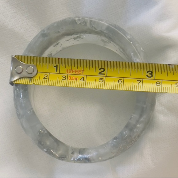 Encapsulated Silver Foil Translucent Gradient Wide Bangle Bracelet VCut Design - Picture 5 of 6